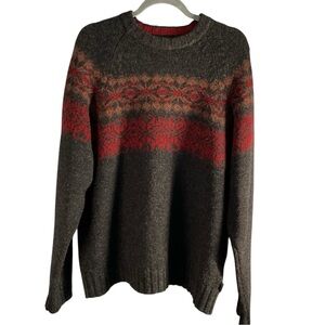 Woolrich Men's 100% Wool Fair Isle Gray Crewneck Long Sleeve Sweater Sz L